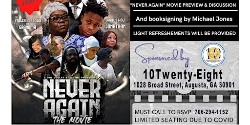 A FREE movie viewing of our new movie "Never Again" and book signing