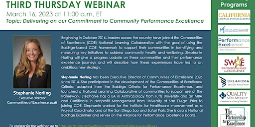 Topic: Delivering on our Commitment to Community Performance Excellence