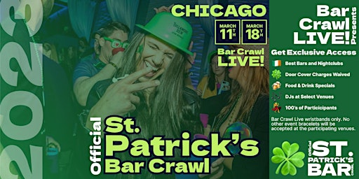 Original St. Patrick's Bar Crawl Chicago, IL 2 Dates 2023