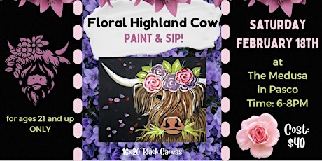 Floral Highland Cow Paint & Sip!