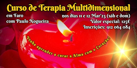 Imagen principal de CURSO DE TERAPIA MULTIDIMENSIONAL em FARO por 125 eur em Mar'23 c/ Paulo