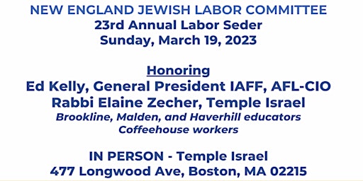 23rd Annual Labor Seder - March 19, 2023 at Temple Israel