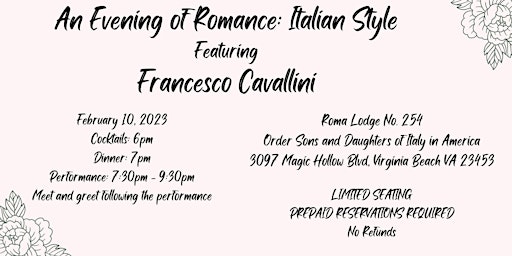 An Evening of Romance: Italian Style with music by Francesco Cavallini