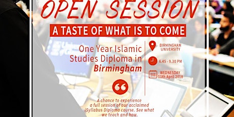 Free Open Sessions Birmingham - 1 Year Islamic Diploma Course 2018 primary image