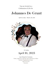 Celebration of Life for Johannes De Grunt primary image