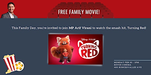 MP Arif Virani Invites you to:  A Family Day Film Screening of Turning Red!