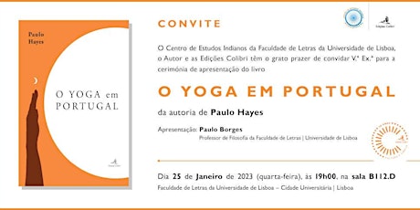 Convite para lançamento do livro O Yoga em Portugal