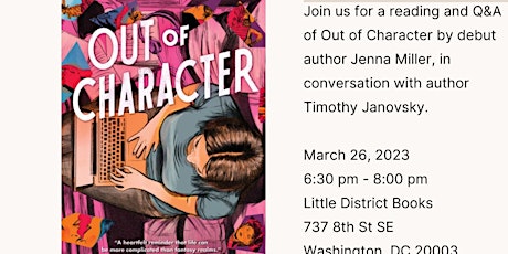 A Reading and Conversation with Jenna Miller, Author of Out of Character