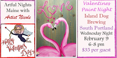 Valentine's Flamingos Paint Night at Island Dog Brewing in South Portland