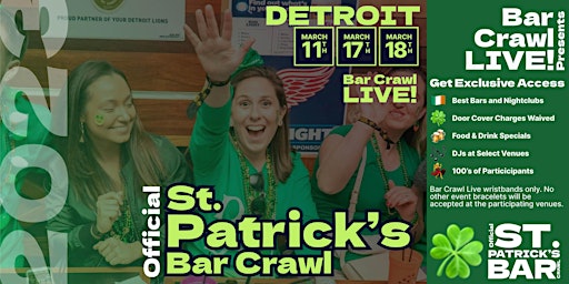 Original St. Patrick's Bar Crawl Detroit, MI 3 Dates 2023