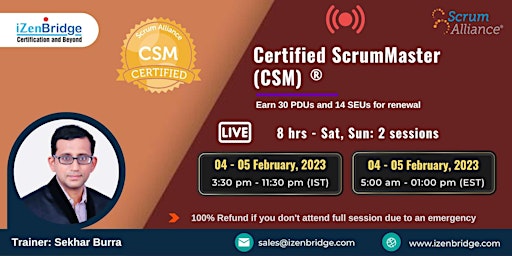Certified Scrum Master® (CSM) Training Online Virtual 4 - 5 February 2023