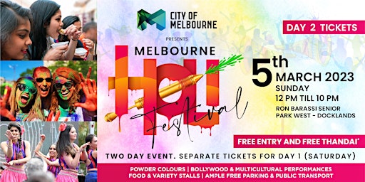 Holi Festival Melbourne CBD - 5th March - FREE Entry & Thandai
