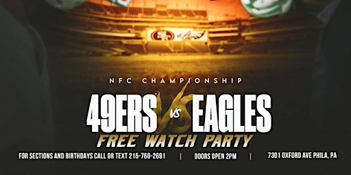 Eagles NFC Championship Game Watch Party FREE Sunday January  29th 2p-9p