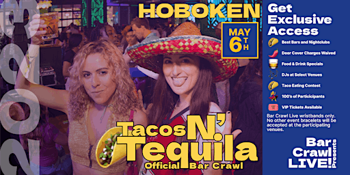 Imagem principal do evento 2023 Official Tacos N' Tequila Bar Crawl Hoboken NJ Cinco De Mayo Bar Event