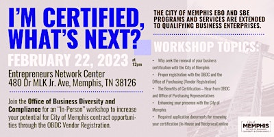 “I’m Certified – What’s Next?” Certification Workshop Free-No Cost workshop