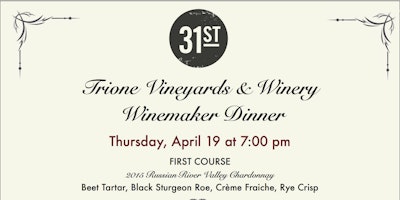 Winemaker Dinner featuring Trione Vineyards and Winery 
