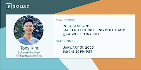 Imagen principal de INFO SESSION Immersive 8-Week Backend Engineering Bootcamp Q&A w/ Tony Kim