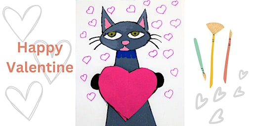 Mixed Media  Cat with a Heart ART Class for kids of ages 5 - 13 years old