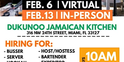 Dukunoo Jamaican Kitchen Hiring Fair  In Person/Virtual