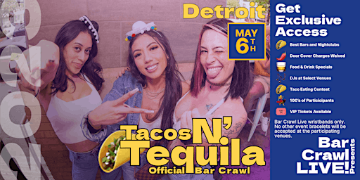 Imagen principal de 2023 Official Tacos N' Tequila Bar Crawl Detroit MI Cinco De Mayo Bar Event