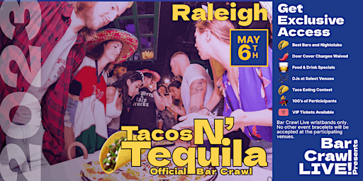 2023 Official Tacos N' Tequila Bar Crawl Raleigh NC Cinco De Mayo Bar Event