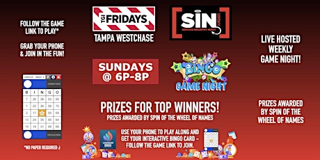BINGO Game Night | SIN Sundays - TGI Fridays Tampa Westchase FL