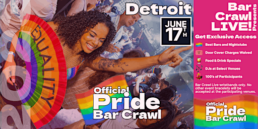 Imagem principal de 2023 Official Pride Bar Crawl Detroit, MI LGBTQ+ Bar Event