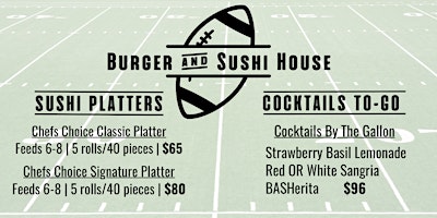 Superbowl Sunday Sushi Platters & Cocktails To-Go