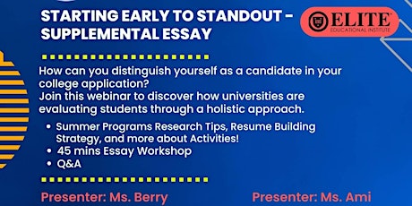 Starting Early to Standout - Supplemental Essay
