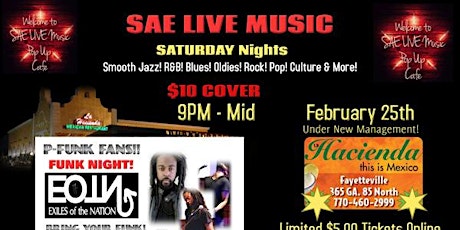 SAE LIVE Music Saturday Nights! FUNK Night & More! LIVE Band!