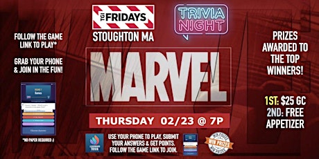 Marvel MCU Theme Trivia Game | TGI Fridays - Stoughton MA - THUR 02/23