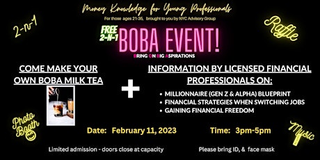2-n-1:  Money Knowledge for Young Professionals + Make your own BOBA Tea!!
