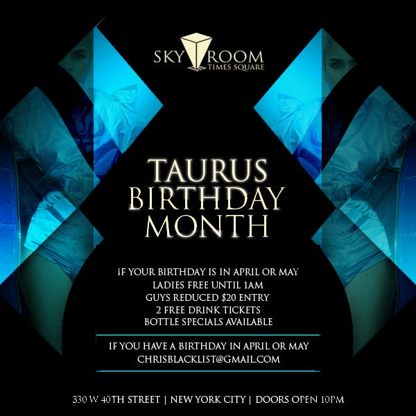 Taurus Birthday Month Skyroom Rooftop Free 5 May 18