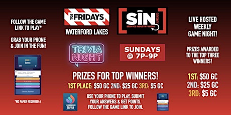 Trivia Game Night | SIN Sundays - TGI Fridays Orlando Waterford Lakes FL