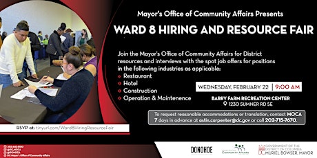 The Mayor's Office of Community Affairs Ward 8 Hiring & Resource Fair
