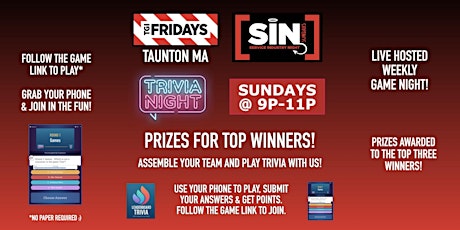 Trivia Game Night | SIN Sunday - TGI Fridays Taunton MA - SUN 9p
