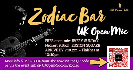 UK Open Mic @ Zodiac Bar / EUSTON / REGENT'S PARK / CAMDEN  / FITZROVIA primary image