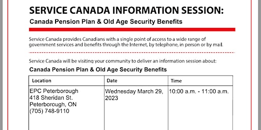 Service Canada Info Session: Canada Pension Plan & Old Age Security Benefit