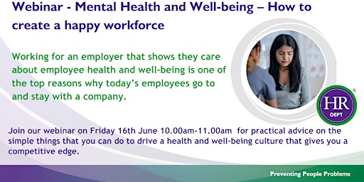 Webinar:  Mental Health and Well-being – How to create a happy workforce primary image