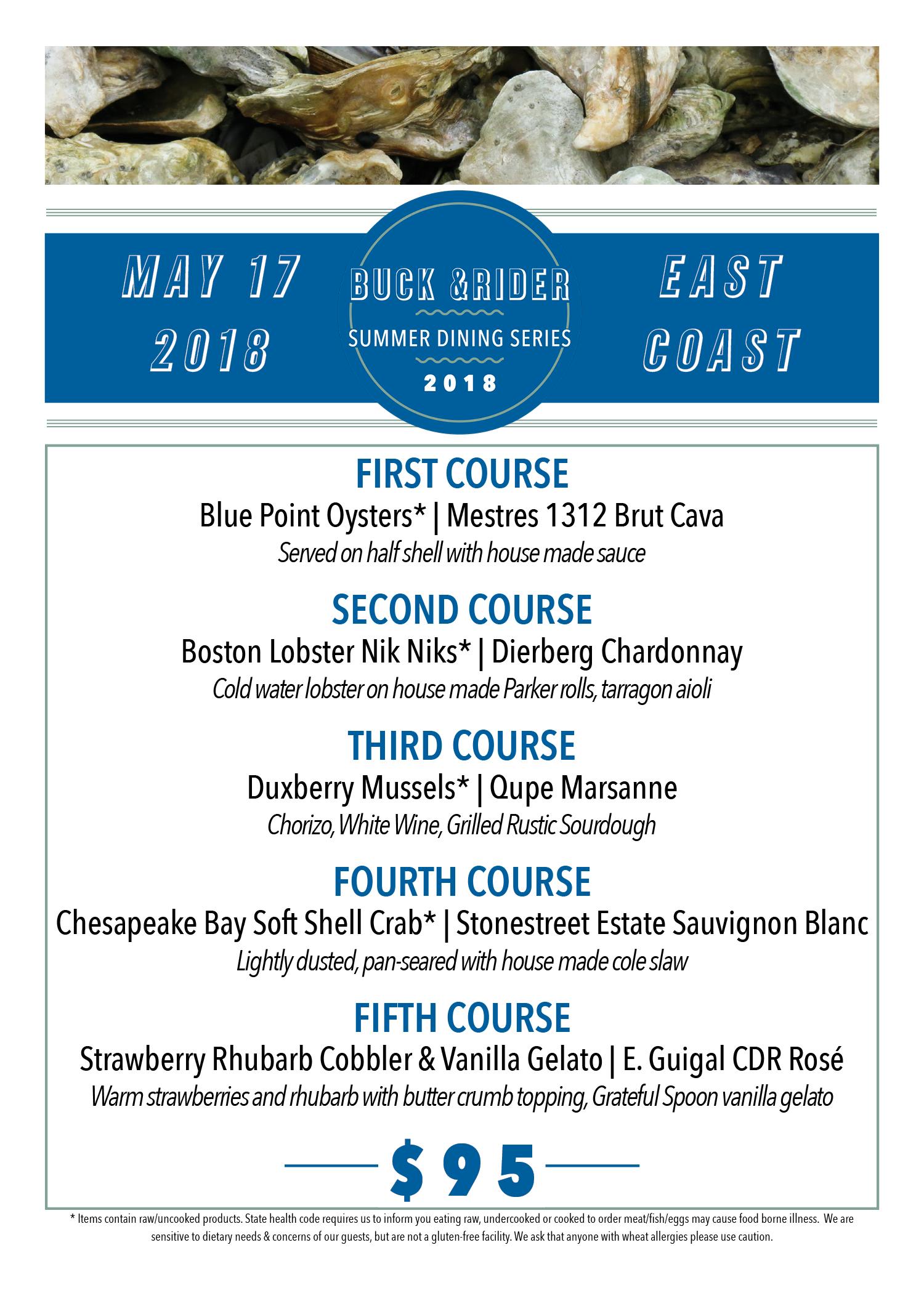 Buck &Rider Summer Dining Series | May: East Coast