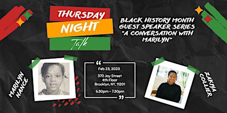 Thursday Night Talk/Black History Month Guest Series: Marilyn Nance primary image