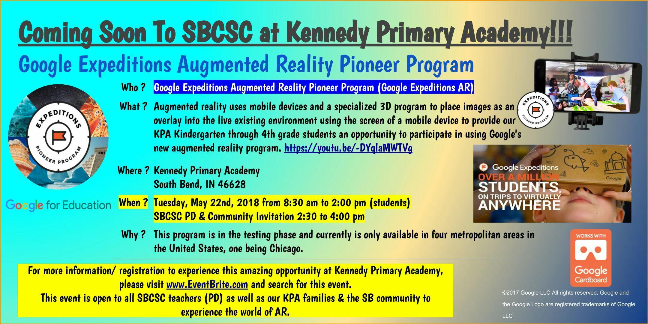 FREE- Google Expeditions AR (Augmented Reality) Demonstration - (6 - 30 minute sessions) - Open To Our SB Community