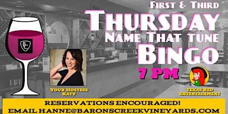 Barons Creek Georgetown presents First & Third Thursday Musical Bingo  @7pm