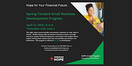 Spring Forward with Small Business Development Program - 8 Weekly Sessions