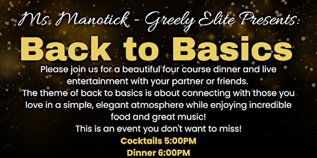 Back to the Basics Dinner - Presented by Ms. Manotick - Greely Elite