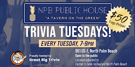 Imagem principal de Trivia @ NPB Public House | Awesome View| Free to Play | $50 Top Prize!!