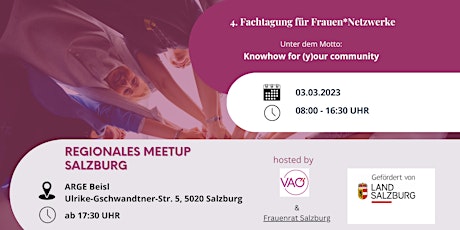 Hauptbild für Regionales Meetup SALZBURG | 4. Fachtagung für Frauen*Netzwerke 2023