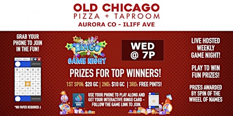 BINGO Game Night | Old Chicago - Aurora CO on Iliff Ave - WED 7p
