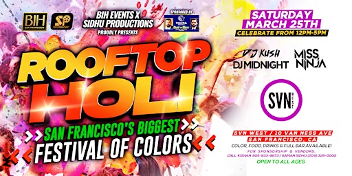 Rooftop Holi Music Festival in  San Francisco on March 25th