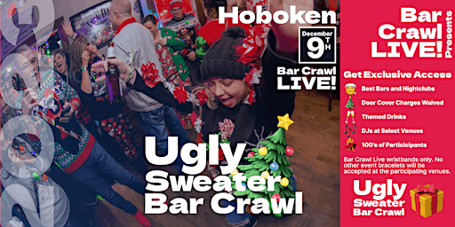 Imagem principal do evento 2023 Official Ugly Sweater Bar Crawl Hoboken Christmas Bar Event